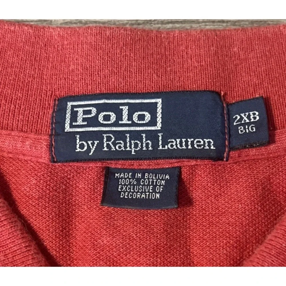 Polo Ralph Lauren Red Short‎ Sleeve Polo Shirt, Baby Blue Pony, Size 2XB